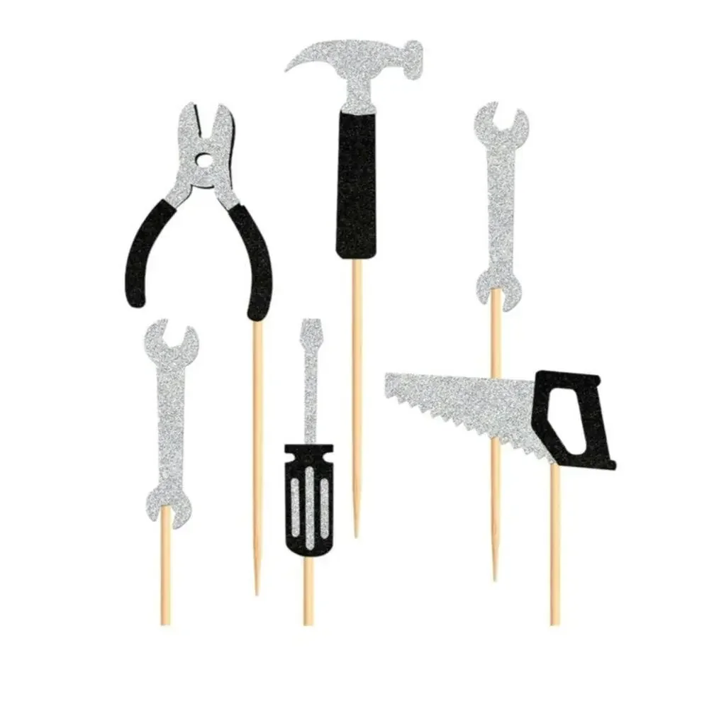 30 PCS Cupcake Topper Happy Father's Day Glitter Black Tool Birthday S4